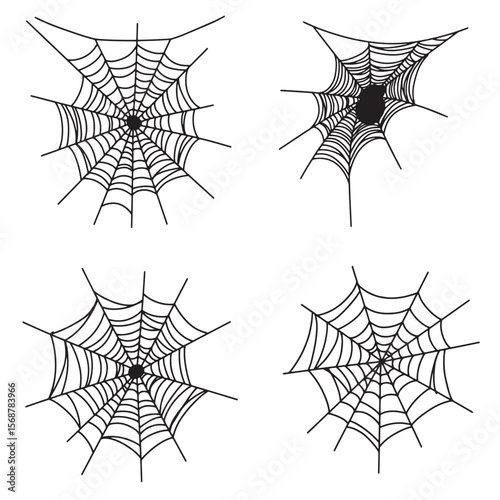 Collection of vectorized spider webs in black and white for halloween vintage art designs
