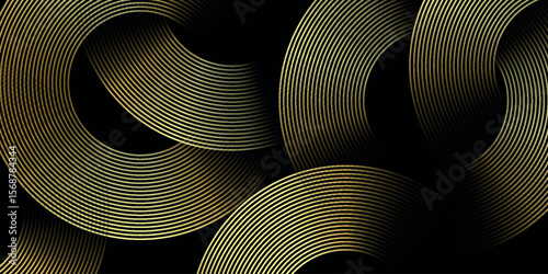 Dark background with golden luxury circles lines decoration. Modern graphic design element stripes style concept for web banner, flyer, card, or brochure cover