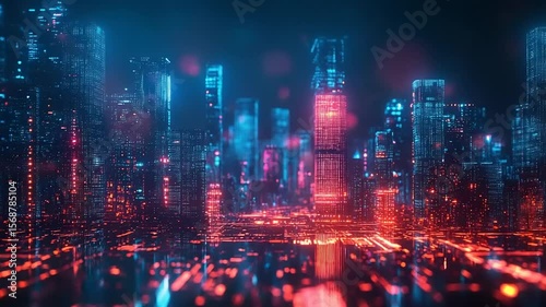 Wallpaper Mural Futuristic Glowing City Skyline Animation at Night Torontodigital.ca