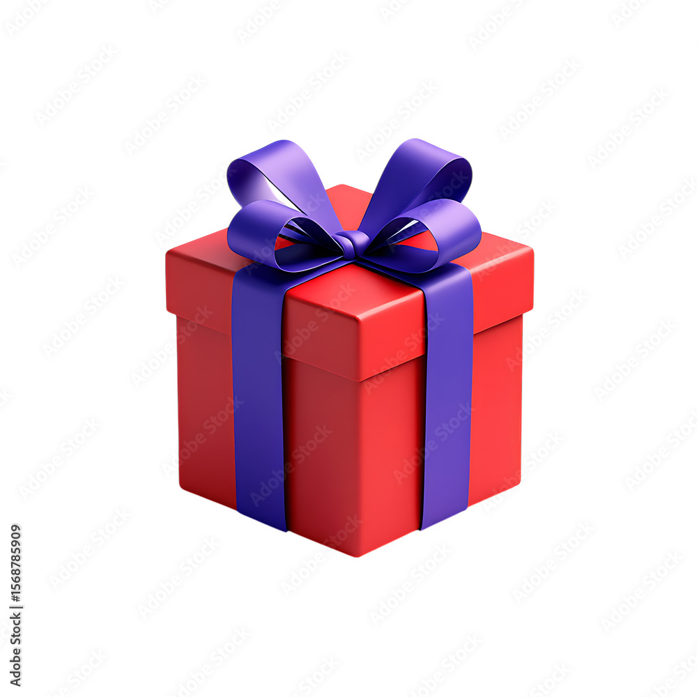 Fototapeta premium Gift box, present, surprise ,celebration a red gift with a vibrant purple ribbon, perfect for any special occasion.
