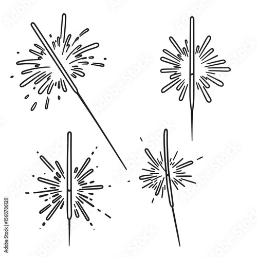 Hand drawn sparklers vector illustrations for celebration holiday and party designs in vintage art style