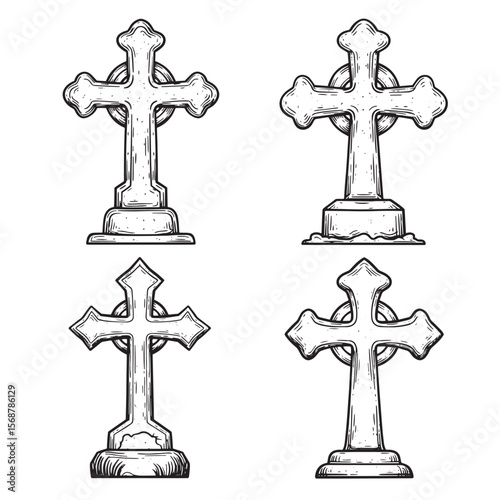 Hand drawn religious cross illustrations collection with detailed vintage art style graphics perfect for design purposes