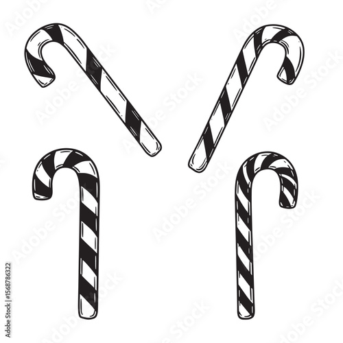 Hand drawn vintage art christmas candy canes on white background festive holiday season illustration.