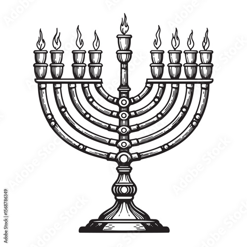 Hand drawn vintage art menorah with lit candles celebrating hanukkah the jewish festival of lights