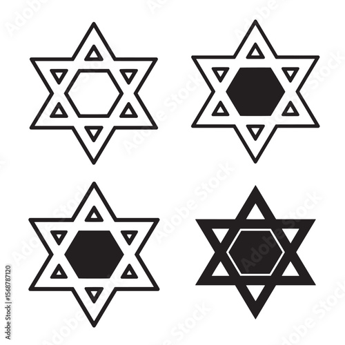 Set of four vector star of david symbols in various styles for religious and decorative designs