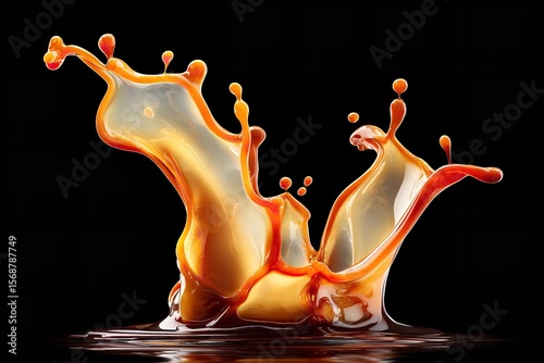 Vibrant orange liquid splash captured in stunning detail against a black background during a dynamic artistic experiment