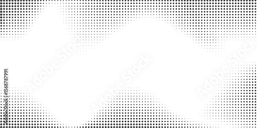 Halftone faded gradient texture. Grunge halftone grit background. White and black sand noise wallpaper. Retro pixilated vector backdrop