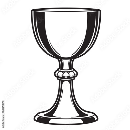 Vintage black and white illustration of an elegant chalice symbolizing religious ceremonies and symbolic rituals.