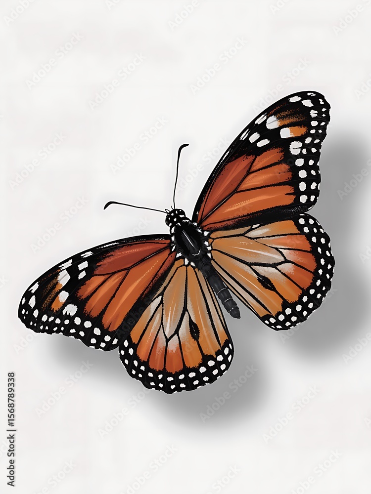 Fototapeta premium Monarch butterfly with orange and black wings isolated on a white background