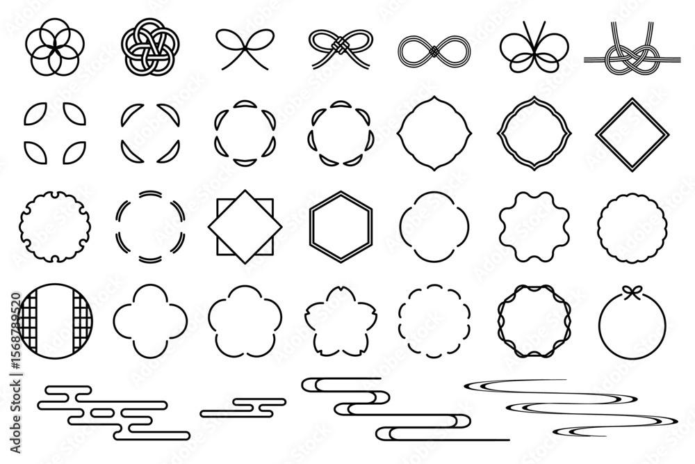 Fototapeta premium シンプルな和風の装飾イラストセット 吹き出し あしらい フレーム