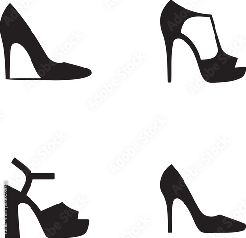 High heels silhouette set vector illustration isolated On Transparent Background