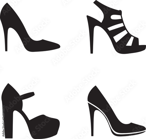 High heels silhouette set vector illustration isolated On Transparent Background