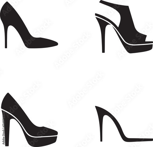 High heels silhouette set vector illustration isolated On Transparent Background