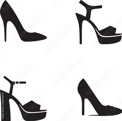 High heels silhouette set vector illustration isolated On Transparent Background