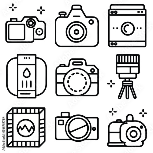 Cameras and photography equipment icons lens tripod