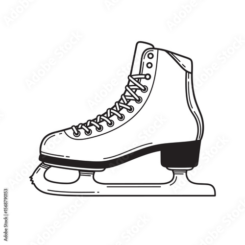 A detailed vintage art illustration of a classic ice skate isolated on a white background