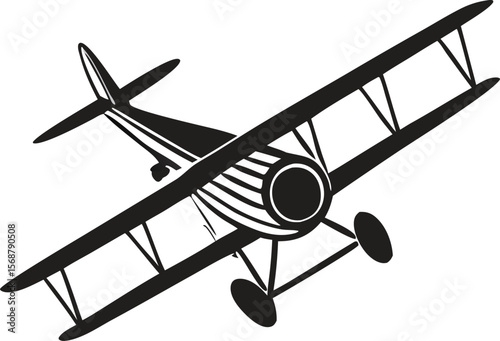 Vintage Airplane Silhouette: A classic biplane soars gracefully, depicted in a bold, minimalist silhouette that celebrates aviation heritage and timeless flight.