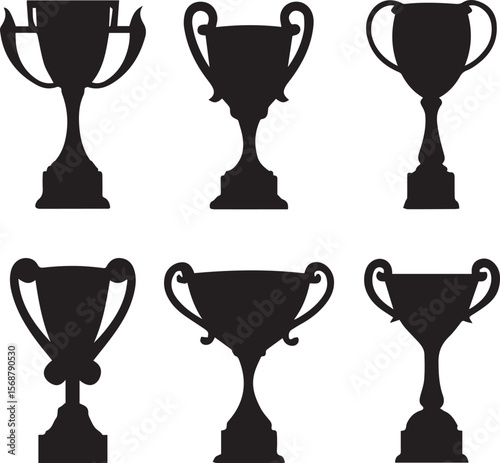 trophy cup set silhouette vector icon, trophy cup set vector illustration