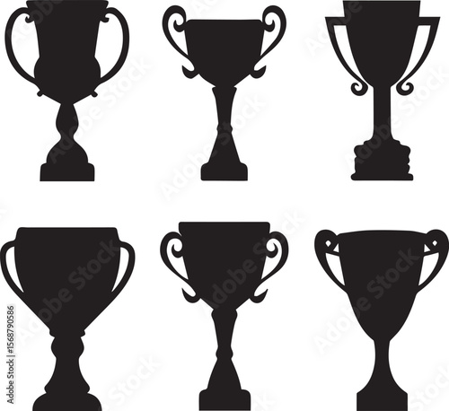 trophy cup set silhouette vector icon, trophy cup set vector illustration