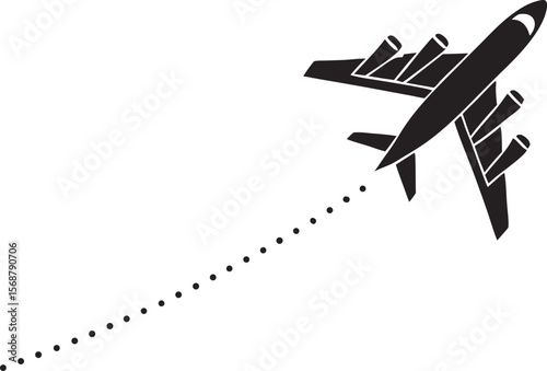Soaring Silhouette: An aircraft gracefully ascends against the open sky, leaving a dotted trail to illustrate flight.