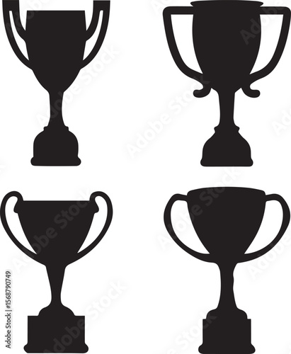 trophy cup set silhouette vector icon, trophy cup set vector illustration