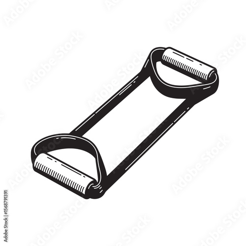 Black and white vintage art illustration of a resistance band exercise fitness equipment