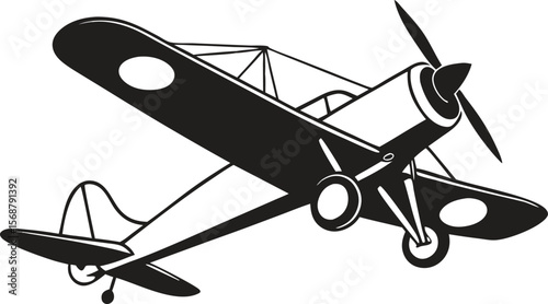 Vintage Airplane Silhouette: An intricately detailed silhouette of a vintage airplane soaring gracefully, its propeller poised for flight, evoking nostalgia and the spirit of aviation.