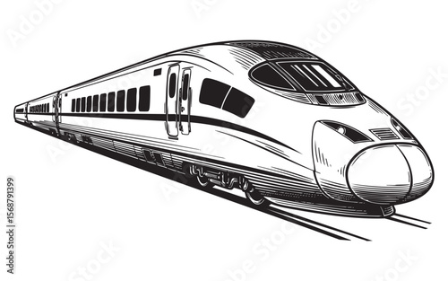 Modern High Speed Train Vector Engraving Illustration