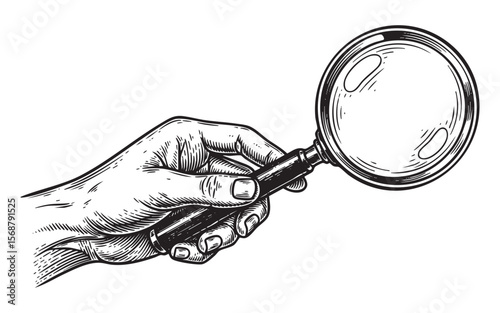 hand holding a magnifying glass.