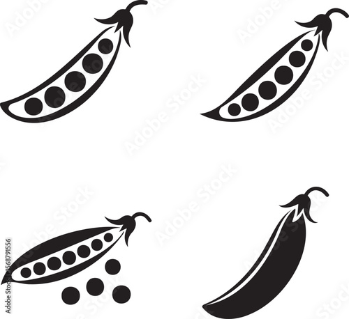 Peas Pod silhouette set vector illustration isolated On Transparent Background