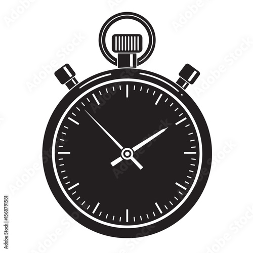 Classic black and white stopwatch vector illustration representing time measurement and speed