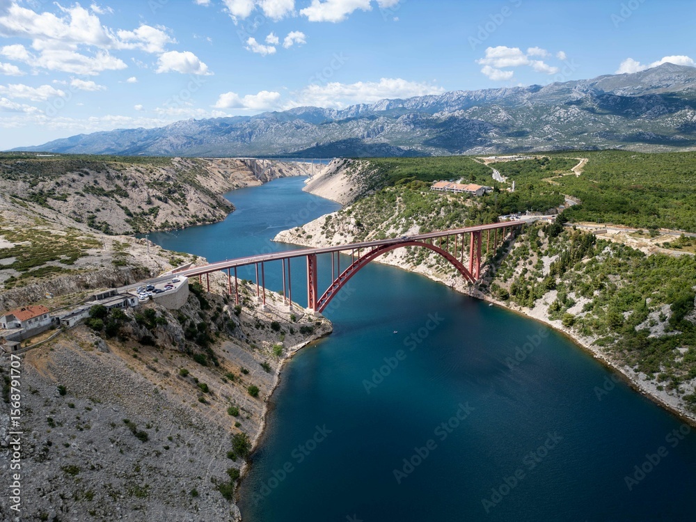 Naklejka premium Aerial view of the Maslenica Bridge