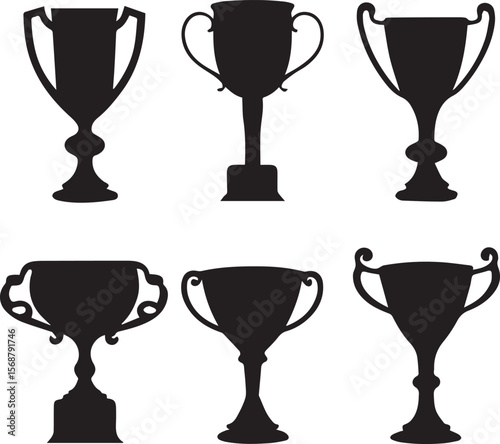 trophy cup set silhouette vector icon, trophy cup set vector illustration