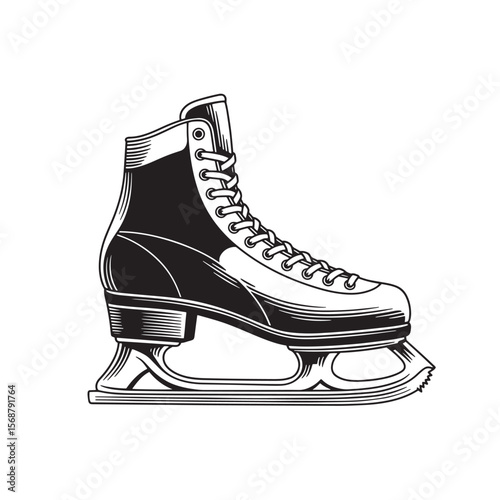 Classic ice skate in detailed vintage art style for winter sports and recreation