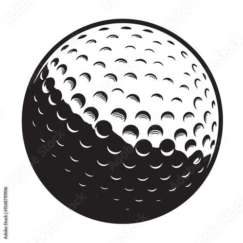Classic monochrome golf ball illustration in a vintage art style with dimples depicted for sport and leisure