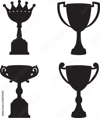 trophy cup set silhouette vector icon, trophy cup set vector illustration