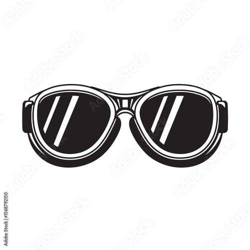 Classic vintage art illustration of aviator sunglasses with outlined frames and black lenses