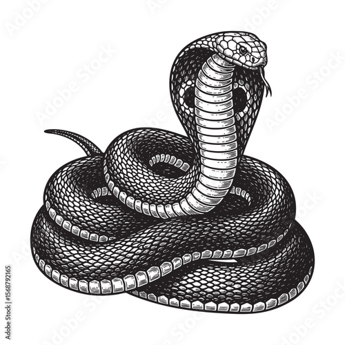 Cobra Snake Vector Engraving Illustration

