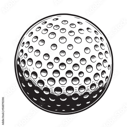 Detailed hand drawn golf ball illustration depicting sports equipment and classic vintage art style
