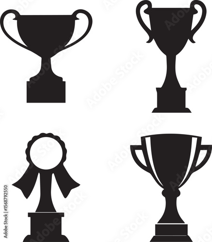 trophy cup set silhouette vector icon, trophy cup set vector illustration