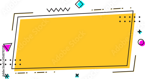 Abstract yellow banner with colorful geometric shapes with place for your text. Yellow text box banner vector