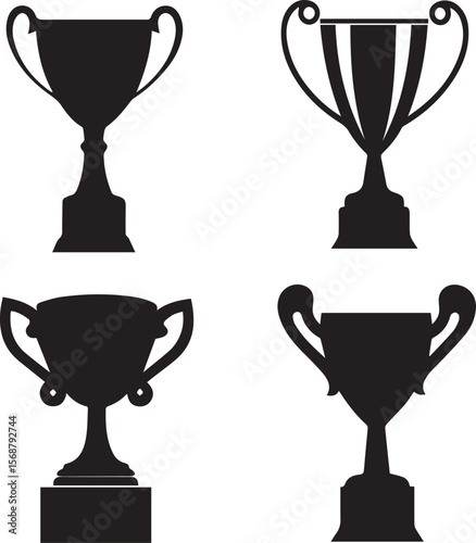 trophy cup set silhouette vector icon, trophy cup set vector illustration