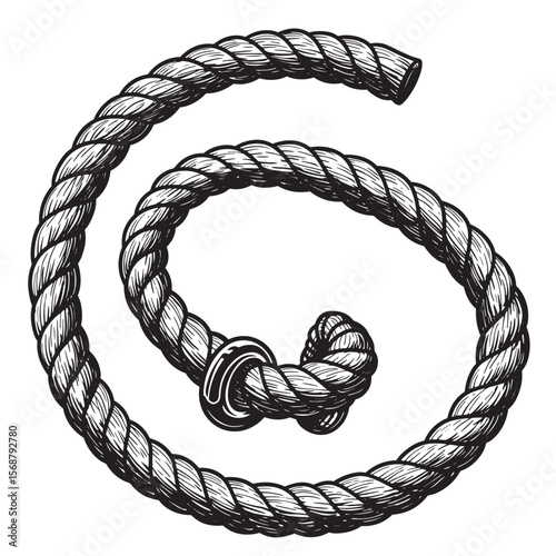 Detailed vector illustration of a spiraling nautical rope in a vintage art style