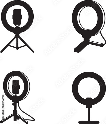 Ring light silhouette set vector illustration isolated On Transparent Background