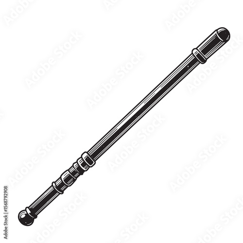 Detailed vintage art illustration of a police baton or nightstick in black and white