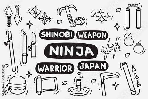 set of ninja doodle good for background, element design, wallpaper, etc