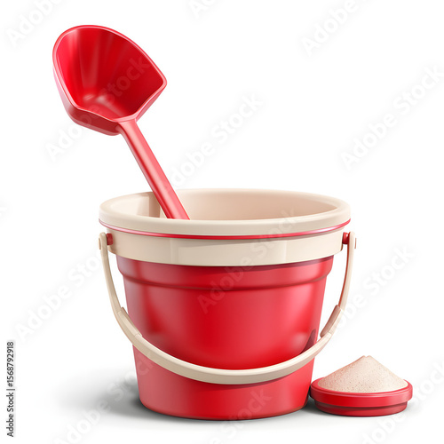 Sand Bucket with Matching Plastic Shovel Isolated on Transparent or White Background, PNG