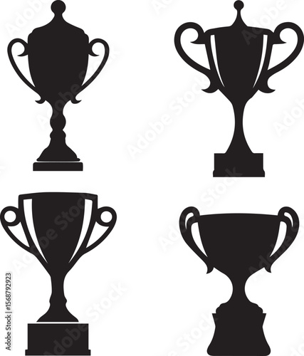 trophy cup set silhouette vector icon, trophy cup set vector illustration