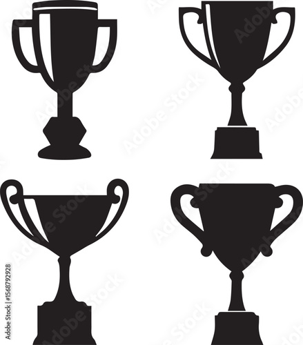 trophy cup set silhouette vector icon, trophy cup set vector illustration