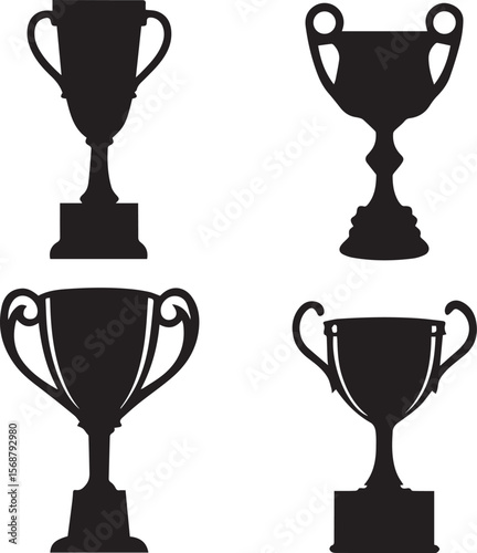 trophy cup set silhouette vector icon, trophy cup set vector illustration